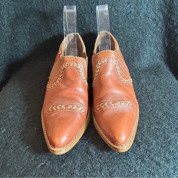 PALOMINO Sz 7B Western Style Stacked Heel Contrasting Stitch Pointy Toe Shooties - Picture 2 of 12